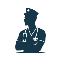 Vector Nurse silhouette Clip art isolated  illustration on a white background