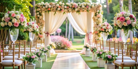 Traditional elegant wedding ceremony with beautiful floral decorations and romantic ambiance, marriage, celebration