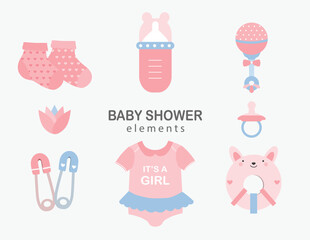 Set of the baby clothes and element,Design for baby cards,Baby shower invitation.Vector illustrations.