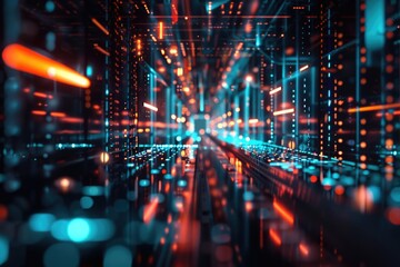 Obraz premium A long hallway filled with many lights, great for background or decoration