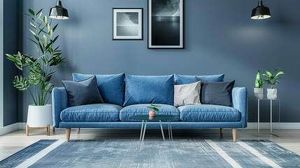 A stylish living room featuring modern furniture, large windows, and minimalist decor, creating a spacious and comfortable environment perfect for relaxation.