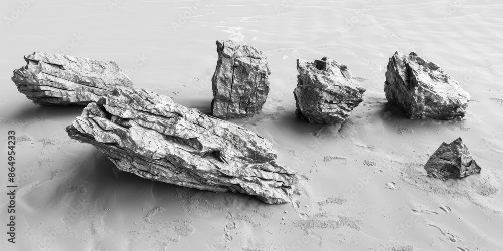 Poster black and white photo of rocks submerged in water, suitable for use as background or texture