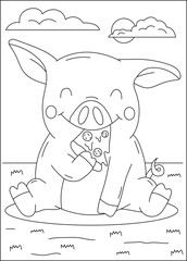 pig fun pizza coloring book page