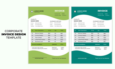 Creative Modern business invoice design template with multiple color variation
