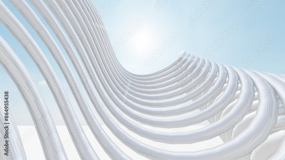 Poster abstract metallic curve waves background 3d render