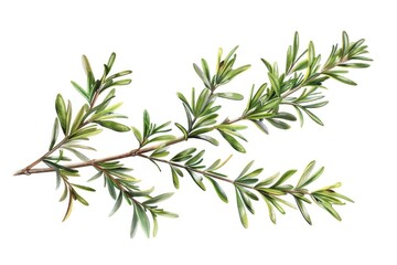 Fototapeta premium A delicate watercolor painting of a rosemary branch, ideal for use in botanical or nature-inspired designs