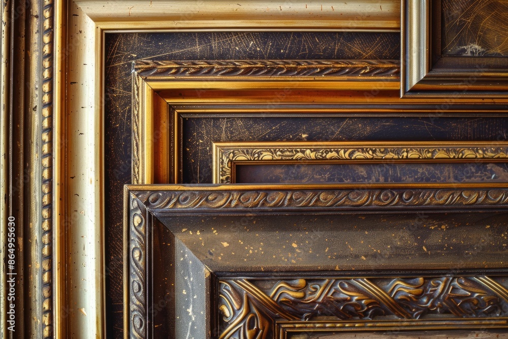 Poster a detailed view of a picture frame with ornate details and a slight blur from being magnified