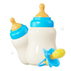 Baby bottle png pacifier, 3D illustration, transparent background