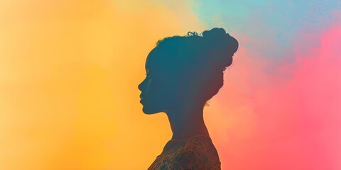 Girl's silhouette profile on pastel background for World Mental Health Day. Concept Mental Health Awareness, Silhouette Photography, Pastel Background, Girl Profile Portrait, World Mental Health Day