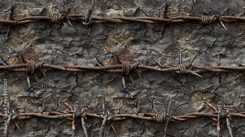 Poster high-quality image of barbed wire up close, suitable for use in a variety of contexts including cons