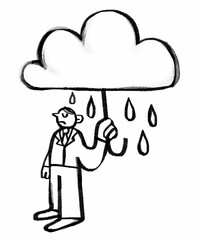 Business risk man with umbrella png doodle element, transparent background