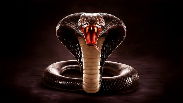 snake open mouth ready to attack isolated on dark background