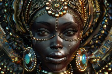 Fototapeta premium A close-up shot of a woman wearing a decorative headdress, suitable for use in cultural or historical contexts