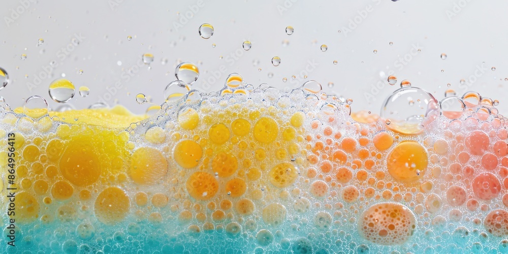 Poster A close-up shot of a mixture of soap bubbles, perfect for use in illustrations or designs