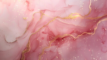 Fototapeta premium rose pink liquid watercolor background with golden lines,marble alcohol ink drawing effect,generative ai