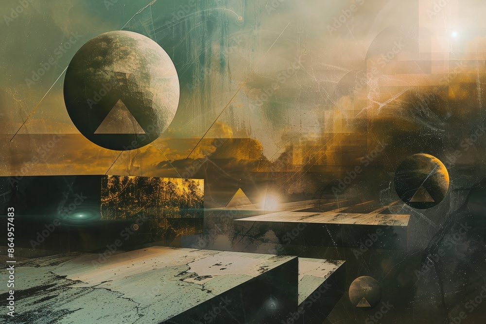 Poster a digital painting of a cityscape in a futuristic setting, featuring intricate geometric structures 