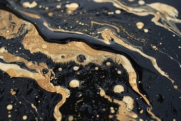 Elegant black and gold abstract acrylic pour painting