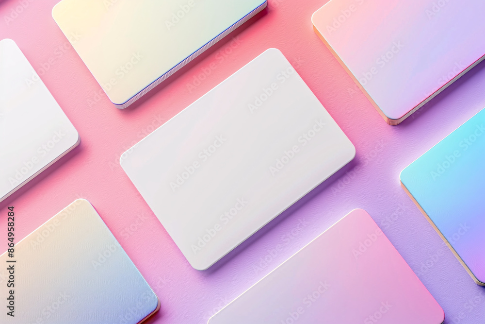 Poster white rectangles on a gradient background of soft rainbow hues