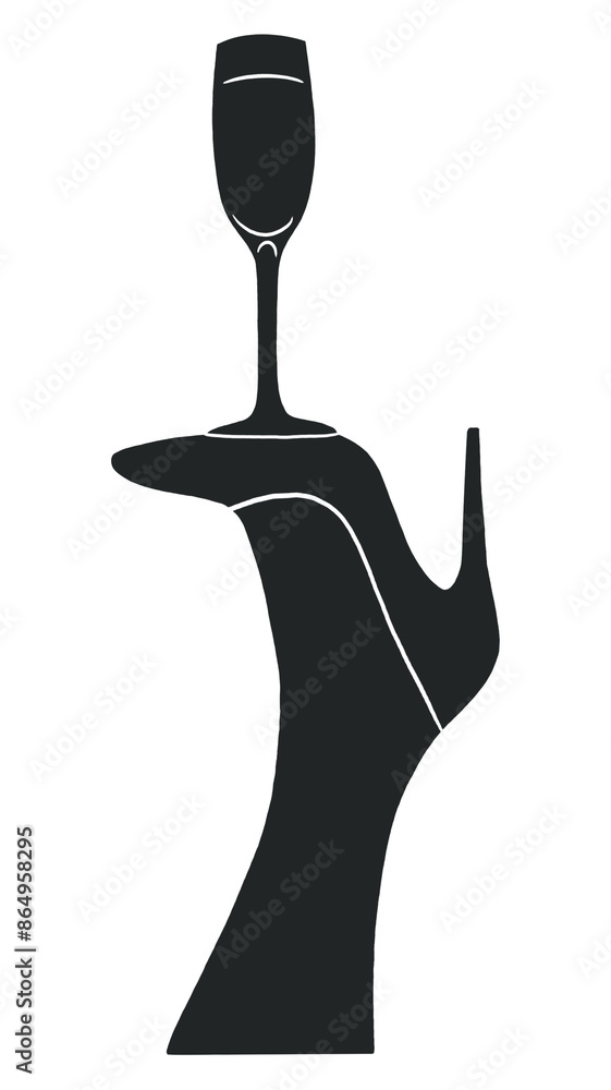 Sticker Png shoe and champagne silhouette, transparent background