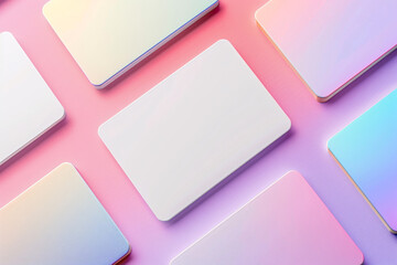 White rectangles on a gradient background of soft rainbow hues