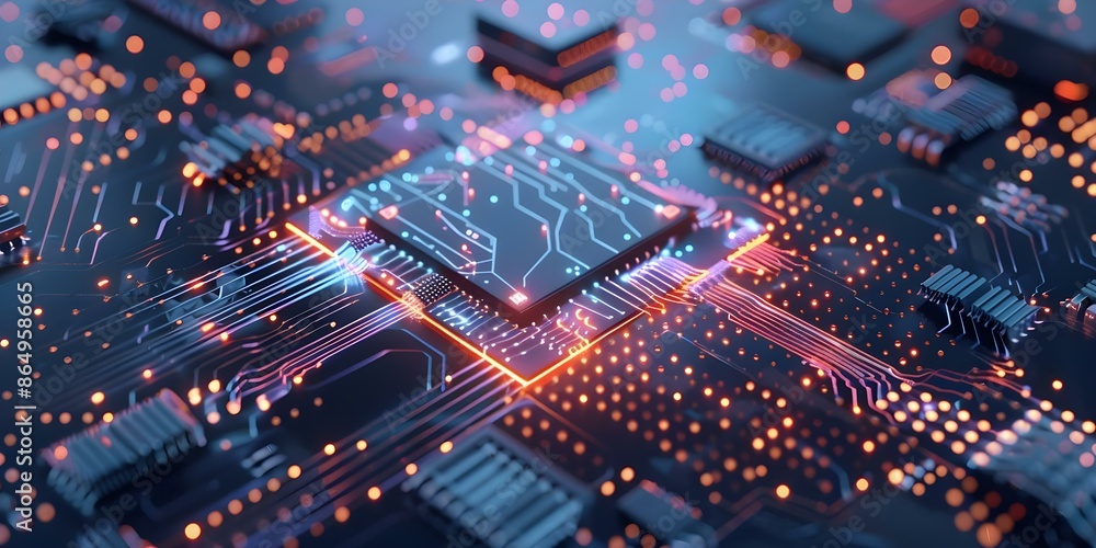 Poster innovative technologies quantum communication, ai, cloud computing, and data processor chips. concep