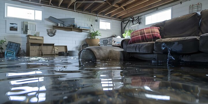 Restore flooded basements from snowmelt or pipe burst with water damage cleanup. Concept Water Damage Restoration, Basement Flooding, Snowmelt Damage, Pipe Burst Cleanup, Flooded Basement Repair