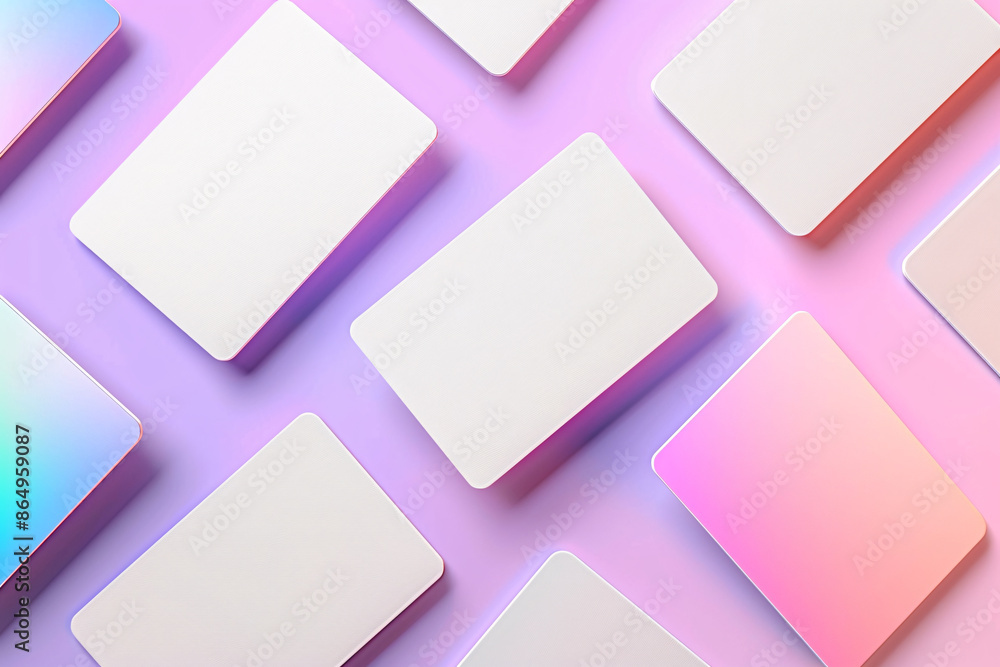 Poster white square tiles arranged diagonally on a colorful gradient background transitioning from pink to 