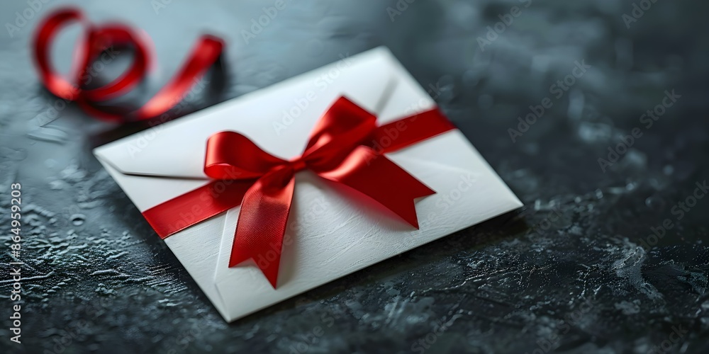 Aufkleber 3d rendering of white gift card with red ribbon and envelope a creative visualization. concept 3d re