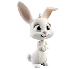 Adorable cartoon bunny character with big ears and a cheerful expression, perfect for kids' illustrations and animations. Isolated on transparent background.