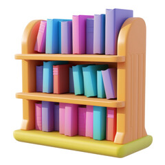 Fototapeta premium Colorful bookshelf illustration with multiple books in pastel colors, suitable for educational or library themed projects. Isolated on transparent background.