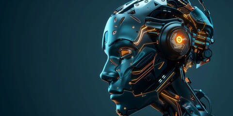 Fototapeta premium Advanced AI Robot Profile in Neon Blue