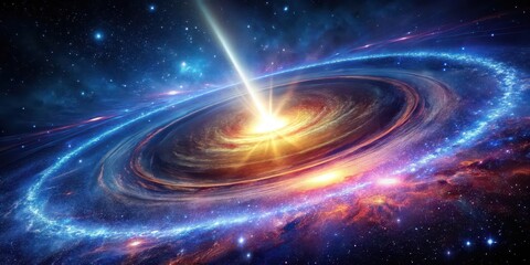 Vivid image of a quasar radiating energy at the heart of a distant galaxy, quasar, galaxy, astronomical, marvel, energy