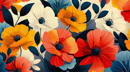 closeup flat design of Abstract floral patterns with a modern twist, using bold colors and simplified shapes