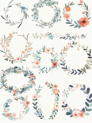 A collection of beautifully hand-painted watercolor floral wreaths, perfect for wedding invitations, festivals, and other celebratory occasions. Generative AI