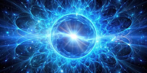 Blue glowing multidimensional plasma force field in space , futuristic, energy, technology, sci-fi, nebula, cosmic