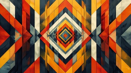closeup flat design of Geometric art piece with a focus on symmetry and repetition, using a warm color palette
