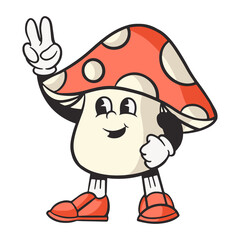 Mushroom character png, retro illustration, transparent background