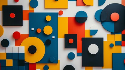 closeup flat design of Geometric abstraction with a mix of squares and circles in bright, contrasting colors