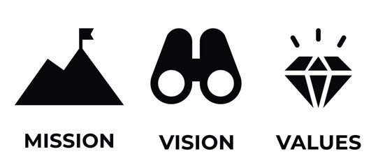 Mission, Vision and Values icon . Web page template. Modern flat design. Abstract icon. Purpose business concept. Mission symbol illustration. Abstract eye. Business vision presentation. EPS 10
