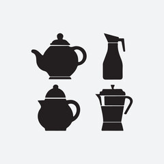 Kettles icon set, silhouette kettle, electric kettle teapot, vector illustration on white background.