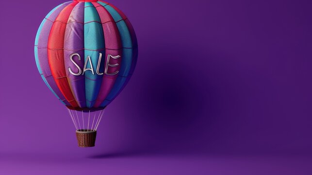 Summer time concept with "sale" text of colorful hot air balloon floating on purple background,shopping online concept.