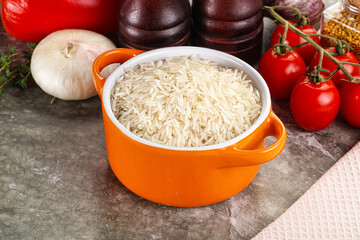 Raw delicous basmati rice heap