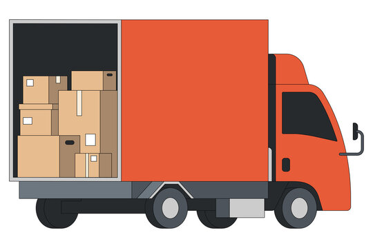 recommend clip art: PNG Orange moving truck, flat illustration, transparent background