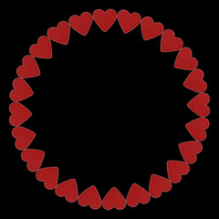 black background with circle of red cardboard valentines