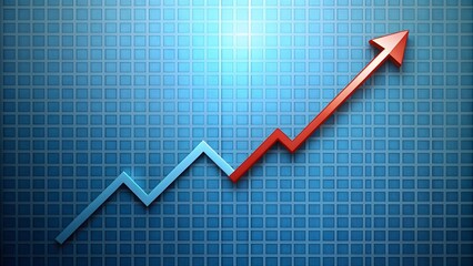 Obraz premium Rising Line Graph with Arrow - Blue Grid Background - Financial Growth Concept