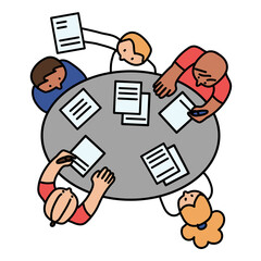 Png diverse team discussing work doodle, transparent background