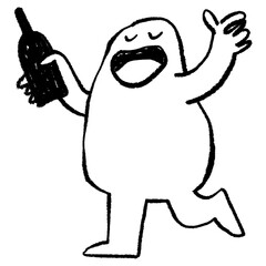 Drunk man png sketchy doodle design element, transparent background