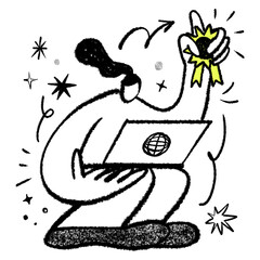 Famous content creator png character sketchy doodle design element, transparent background