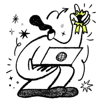 Famous content creator png character sketchy doodle design element, transparent background