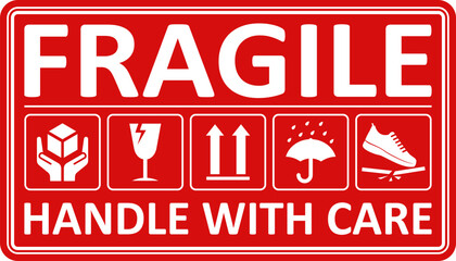 Vector Icons Set for Fragile Packages, Logistics and Shipping Delivery Labels. Fragile Package Concept. Print Ready Design. Ensure Safe Handling